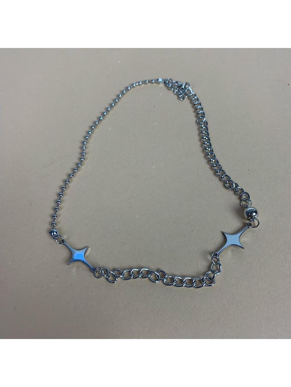 silver double start opium punk y2k style necklace. Cool design. Nice quality